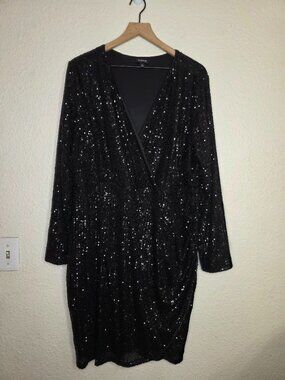 Torrid Sequin Mesh Surplice Mini Dress in Black Plus Size 2X